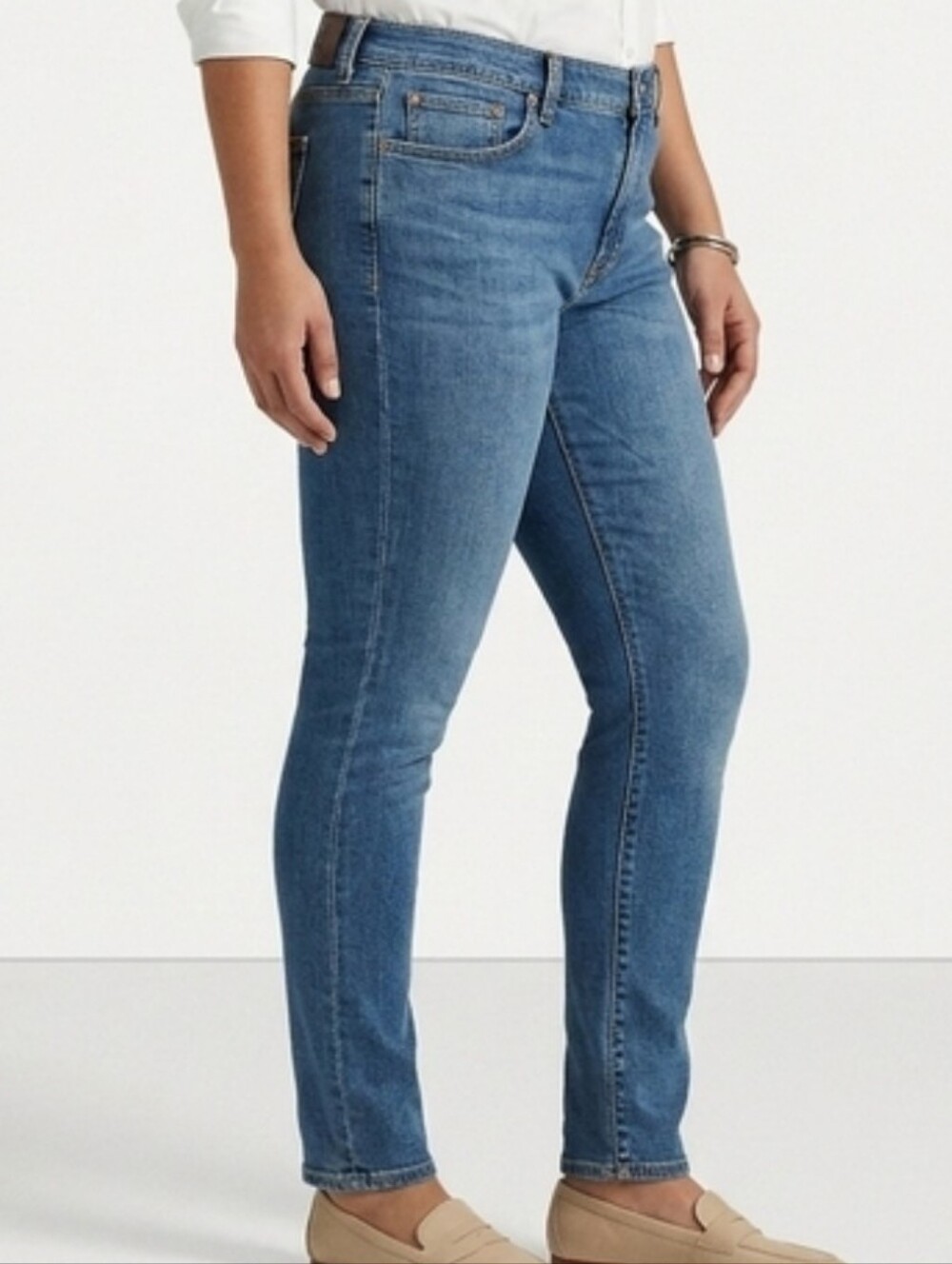 Lauren Ralph Lauren  Jeans 14 Modern Skinny Blue Denim Vintage Y2K LeatherPatch